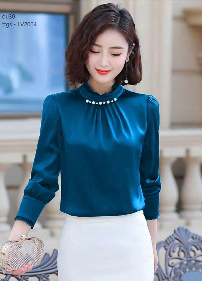 LV2004 ÁO SƠ MI CỔ NHÚN ĐÍNH HẠT