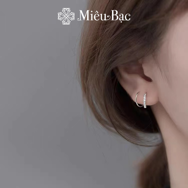 Bông tai bạc nữ Miêu Bạc khuyên tai xoắn đính đá chất liệu bạc S925 thời trang phụ kiện trang sức nữ B400529