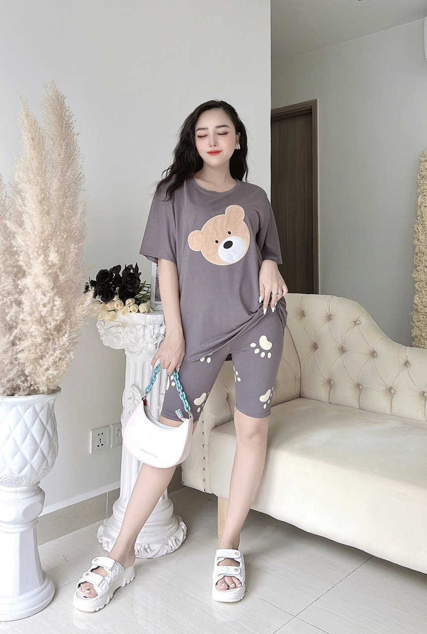 ❤️CÓ BIGSIZE TỚI 85KG❤️ Đồ bộ nữ quần lửng legging thun cotton co giãn Set đồ bộ nữ gấu mặc nhà dễ thương bigsize  B03