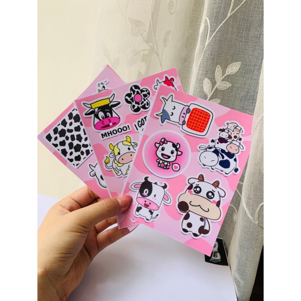 Set 50 Sticker Bò Sữa Dán mũ bảo hiêm