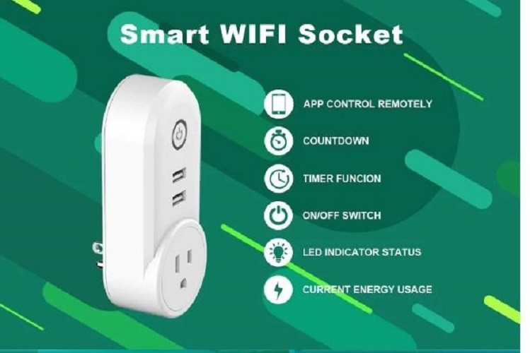 Ổ cắm wifi công suất lớn 16A kèm 2 cổng sạc USB