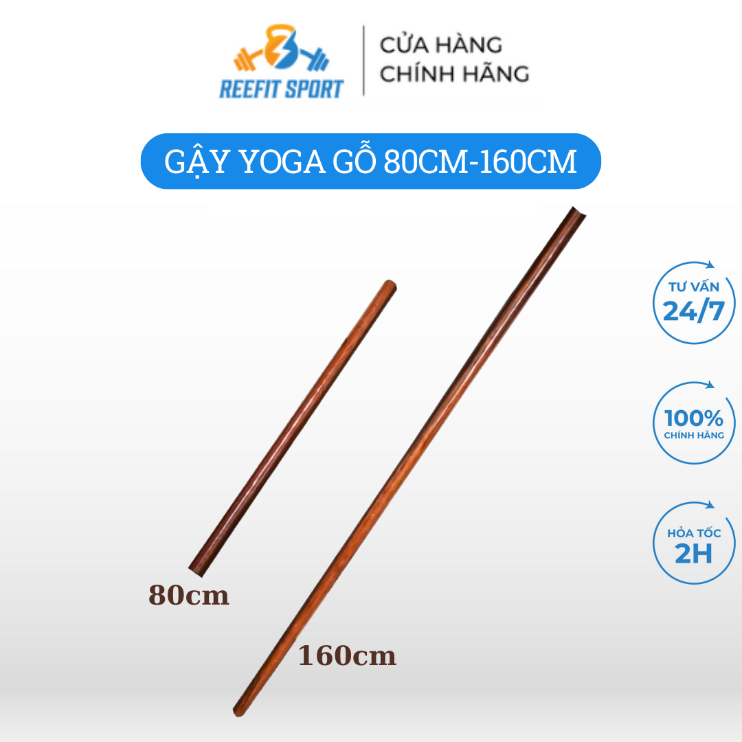 Gậy tập thể dục, yoga dưỡng sinh sơn PU bằng gỗ 80-160cm
