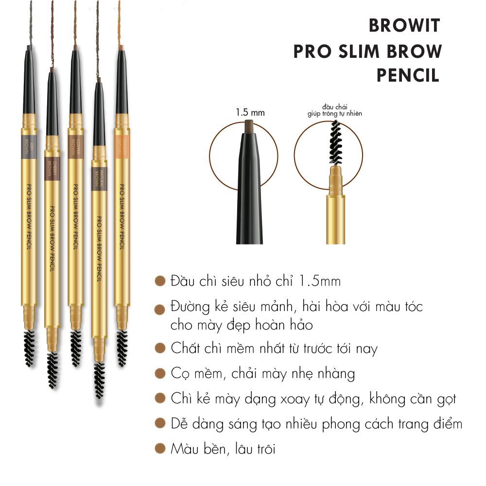 Chì Kẻ Mày Browit Pro Slim Brow Pencil Siêu Mảnh 0.06g .#Cherry Brown