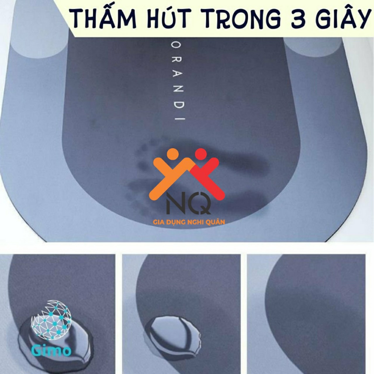 Thảm lau chân silicon siêu thấm hút, khô chân nhanh, chống trơn trượt để nhà tắm, nhà bếp giadungnghiquan G042
