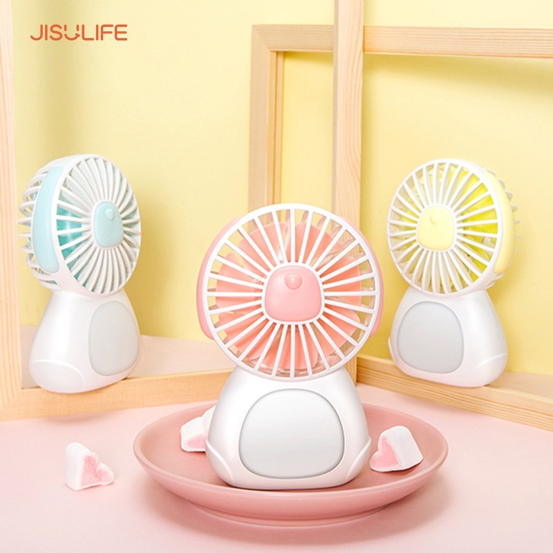 Quạt mini cầm tay chính hãng Jisulife, hình thú cưng, đáng yêu, kèm tính năng đèn ngủ thông minh, an toàn, tiện lợi