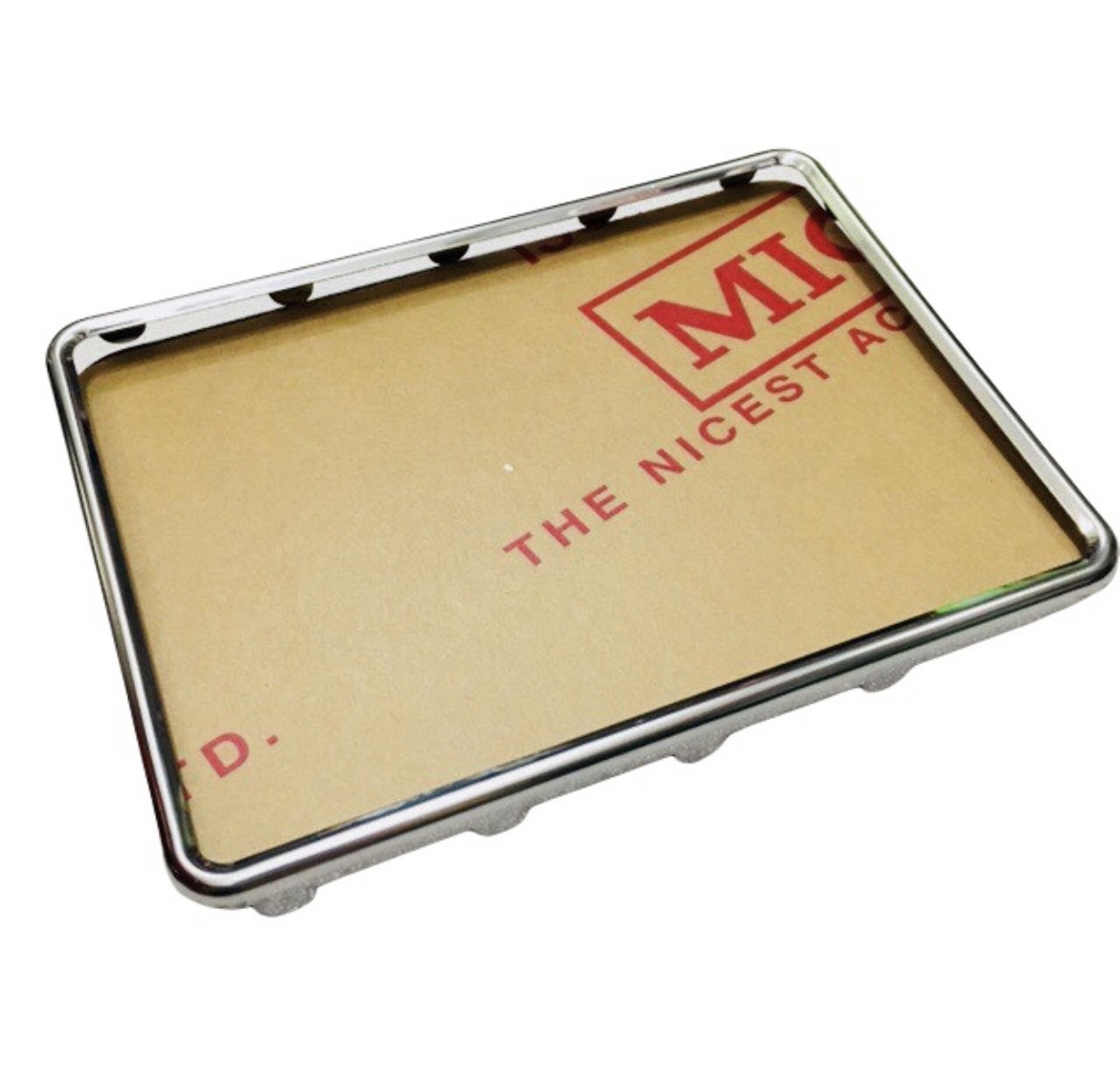 Bộ khung biển số mica inox trắng cho mọi loại xe gắn máy (Gồm 3 món Ốp inox sau, Meca, Viền inox)