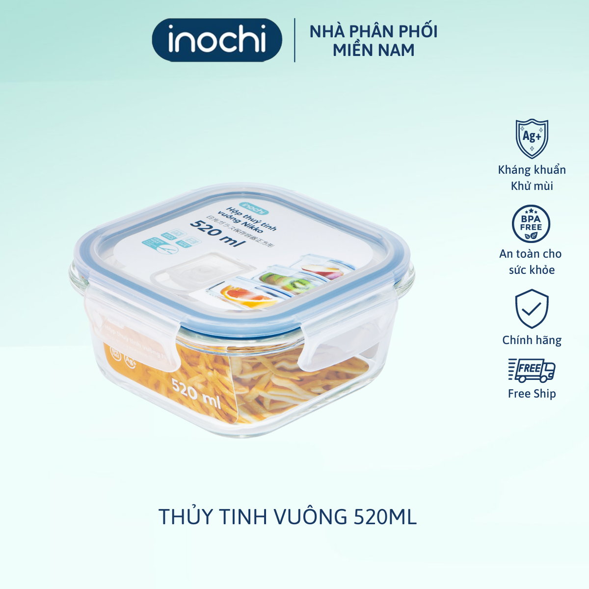 Hộp thuỷ tinh vuông Nikko 520 ml