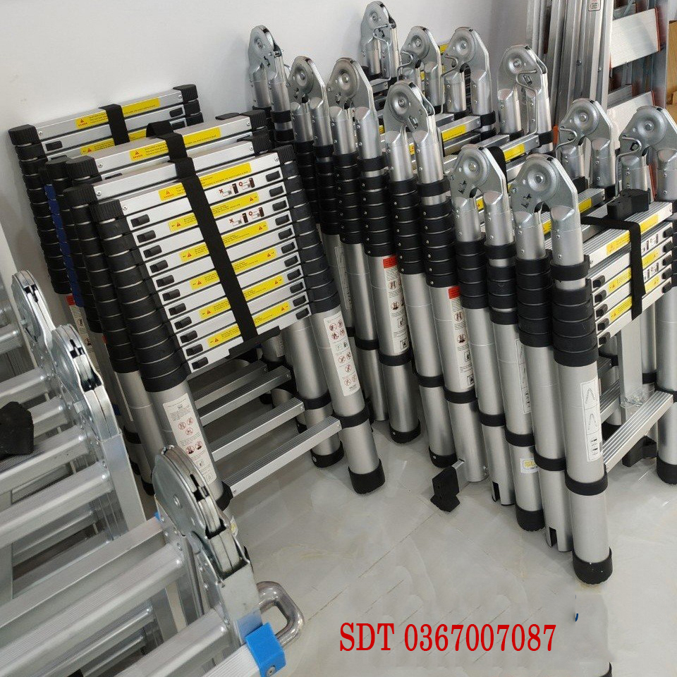 Thang nhôm rút gọn SUMIKA SK510 - Chiều cao tối đa 5.1m, chiều dài rút gọn 1.03m, hợp kim nhôm cao cấp, khóa chốt chắc chắn, đế cao su chống trượt, nhỏ gọn, di chuyển tiện lợi