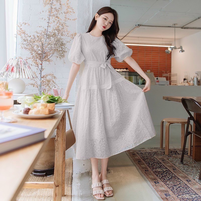 Đầm trắng thô ren dự tiệc A1958