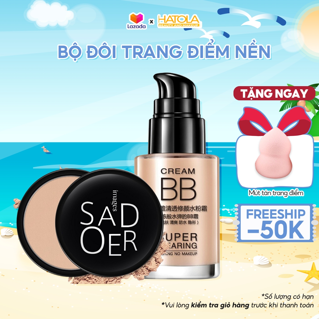 Bộ trang điểm makeup kem nền che khuyết điểm và phấn phủ kiềm dầu lameila HATOLA