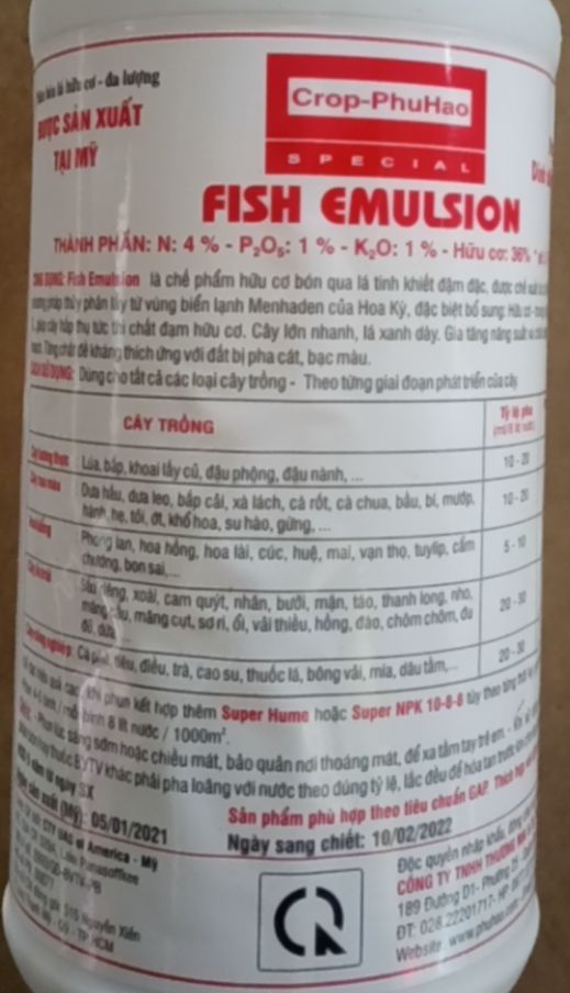 ĐẠM CÁ CÔ ĐẶC FISH EMULSION .( Chai 1 lít )