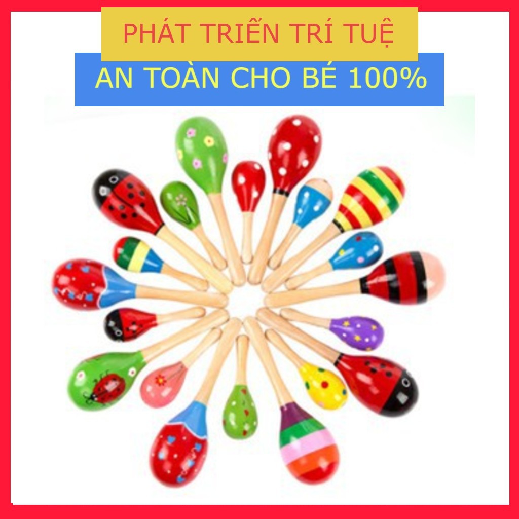 Lục lạc gỗ đầu tròn cho bé (Nhiều mẫu màu sinh động)