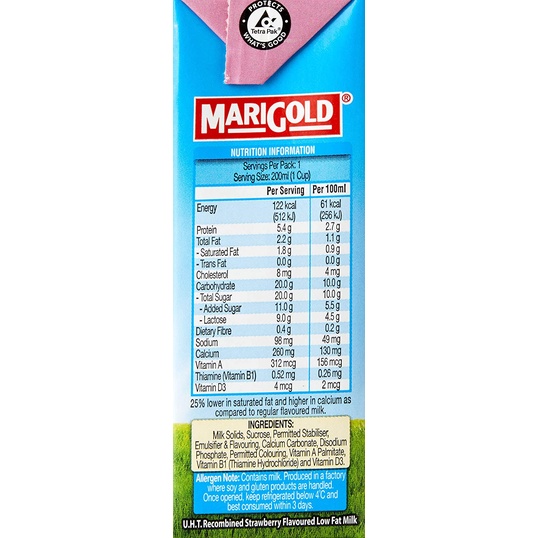 Combo 3 Hộp Sữa dâu Marigold hộp 200ml