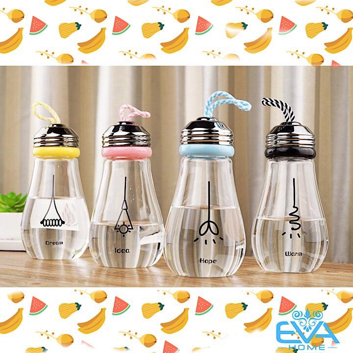 [HCM]Bình Thủy Tinh Kiểu Dáng Bóng Đèn Dây Tóc Có Dây Xách 450 Ml
