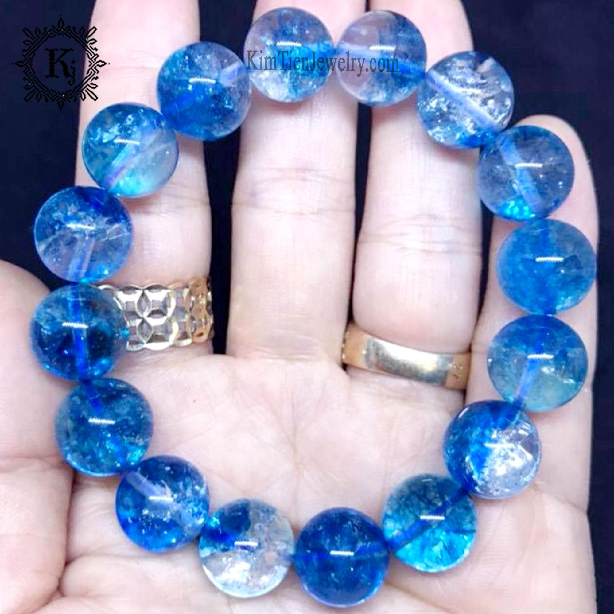 Vòng Tay Phong Thủy Ưu Linh Xanh Dương - Hợp Mệnh Thủy , Mệnh Mộc - Mang Đến Bình An - Gia Tăng Vượng Khí - Tặng Kèm Dây, Đá Dự Phòng