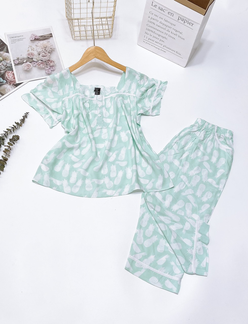 Bộ Lững Cổ Vuông chất tole lanh VNXK