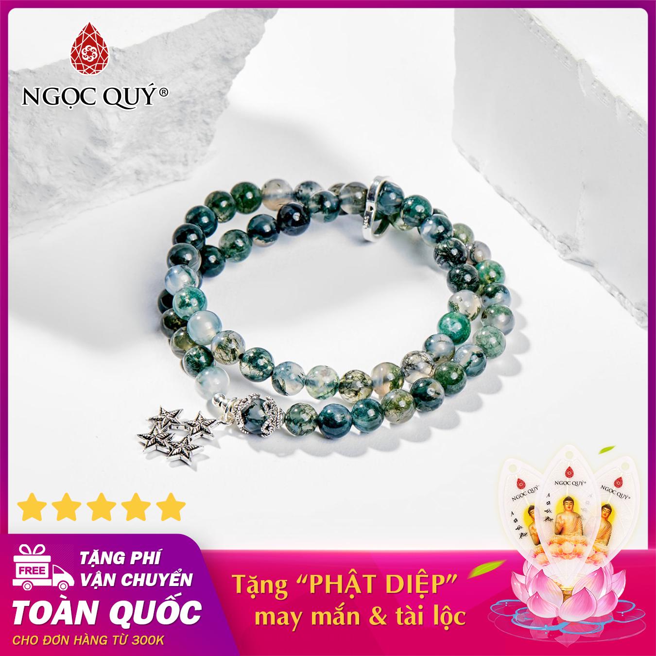 [HCM]Vòng chuỗi hạt đeo tay 2 line đá băng ngọc thủy tảo charm ngôi sao 6mm mệnh hỏa  mộc - Ngọc Quý Gemstones