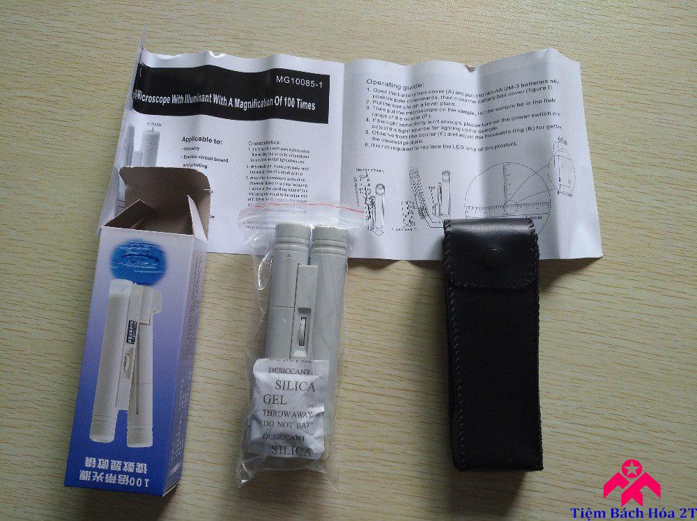 Kính lúp mini 40X có thước đo, có đèn