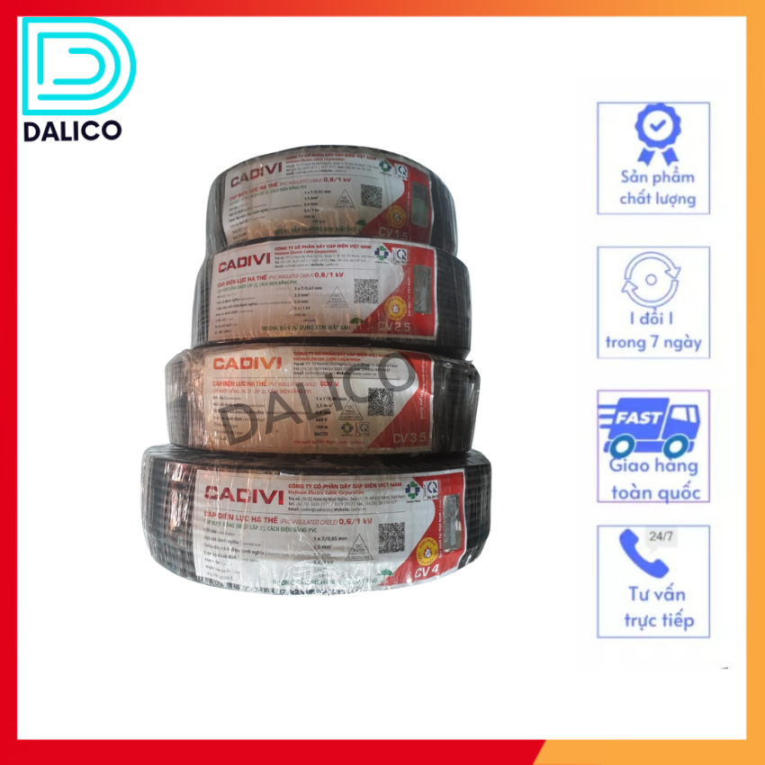 [ Cadivi] dây đơn 1.5/ 2.5/3.5/ 4.0 màu đen ( cuộn 100M).