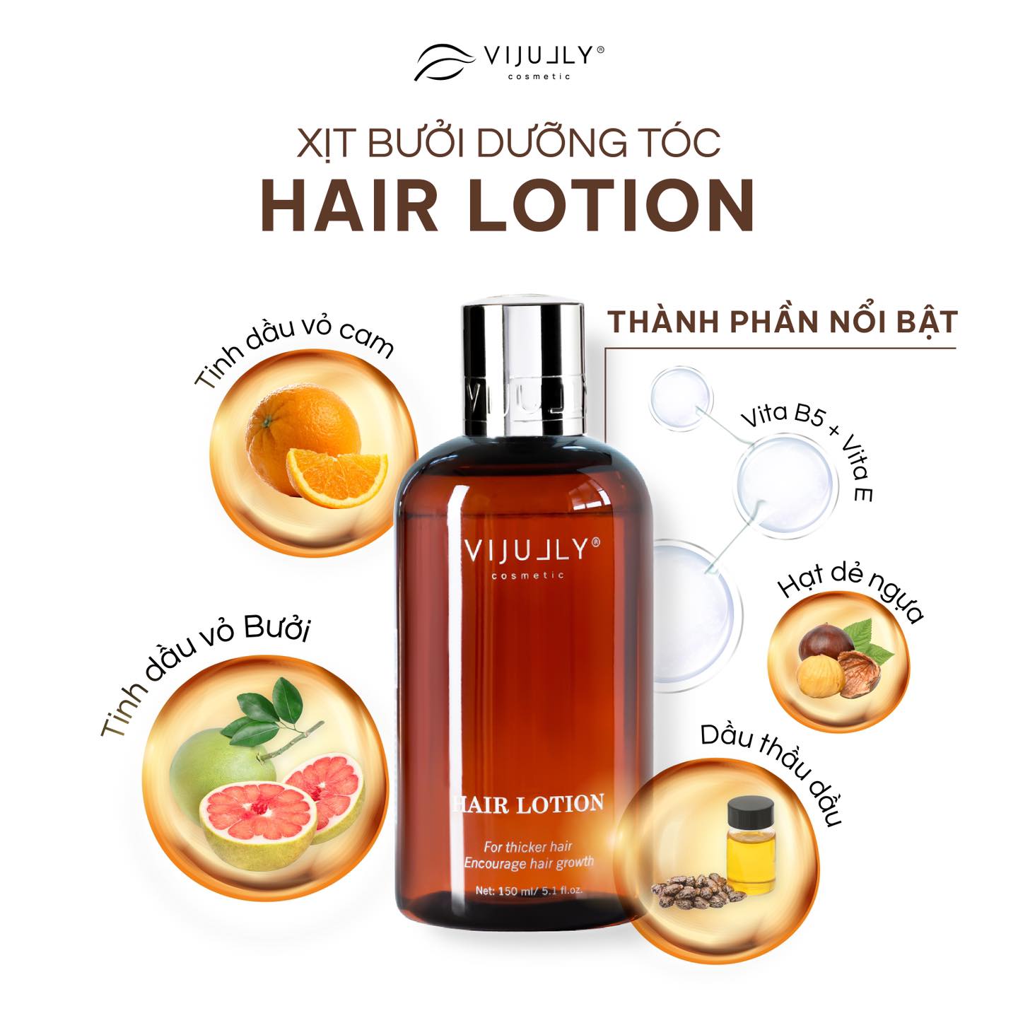 [ ViJully ] Tinh Dầu Bưởi Kích Mọc Tóc Con & Làm Dày Và Dài Tóc Vi Jully 150ML