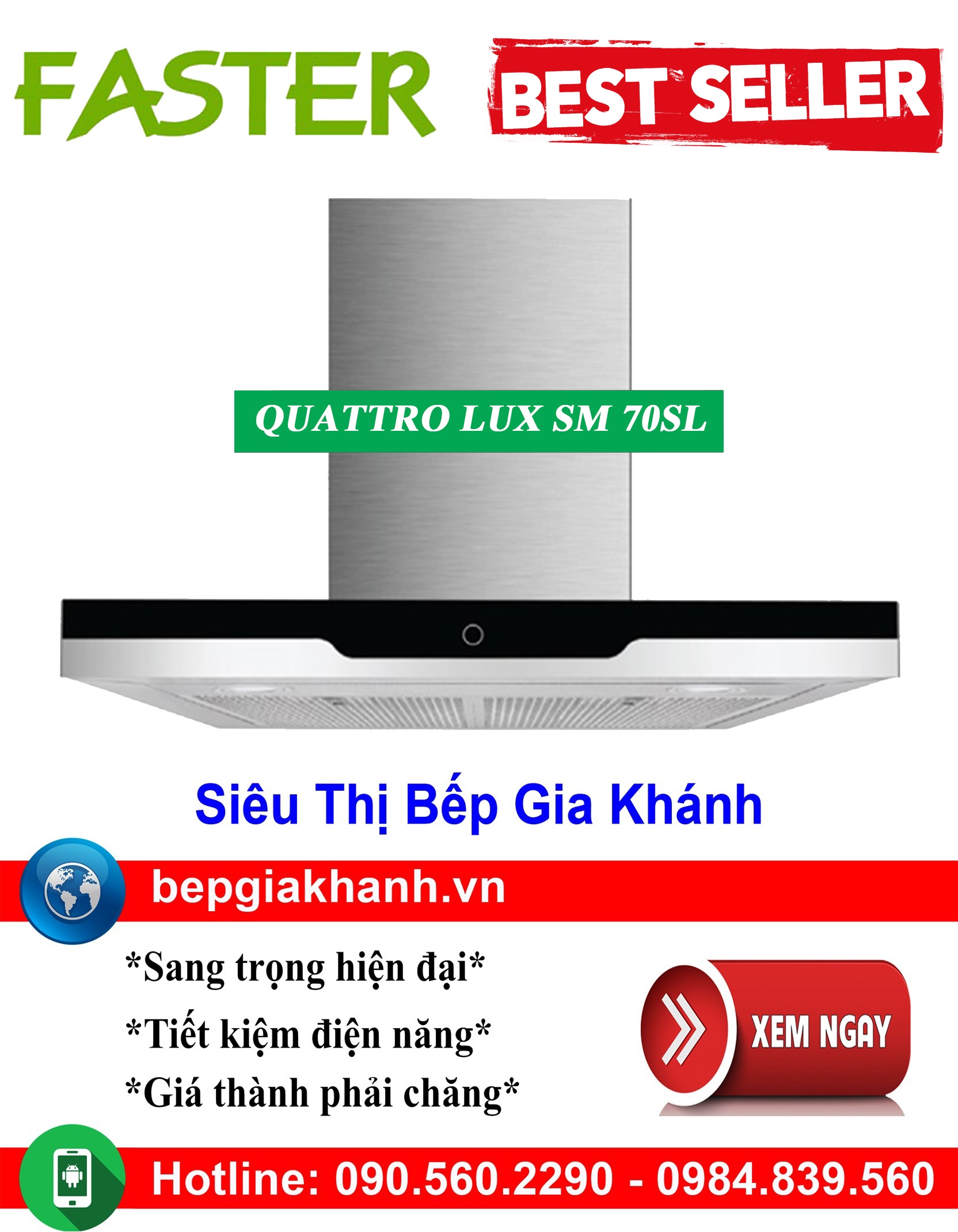 [HCM]Máy hút mùi dạng phẳng 70cm Faster QUATTRO LUX SM 70SL, máy hút mùi nhà bếp, máy hút mùi bếp, máy hút mùi kính cong, máy hút mùi canzy, máy hút mùi mini, máy hút mùi âm trần, máy hút mùi electrolux, may hut mui
