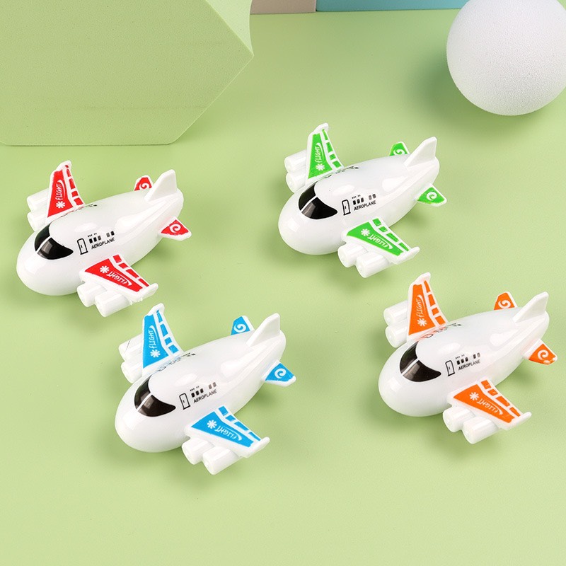 Set 10 máy bay chạy cót 7cm, đồ chơi máy bay cót màu trắng nhựa abs loại 1