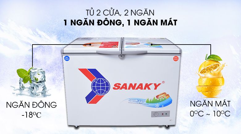 Tủ đông/mát Inverter Sanaky VH-4099W3 (2 ngăn 2 cánh, 400 lít) - Bảo hành chính hãng  - Voucher 10% lên đến 800K