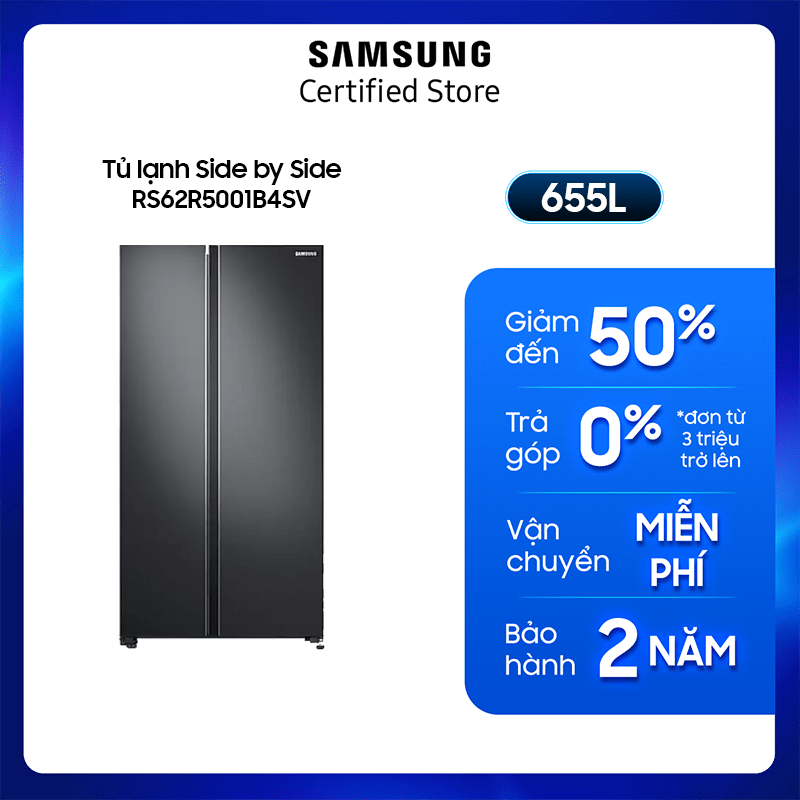 [KHÔNG COD][FreeSHIP + Lắp Toàn Quốc] Tủ lạnh Samsung Side by Side 680L (RS62R5001B4)