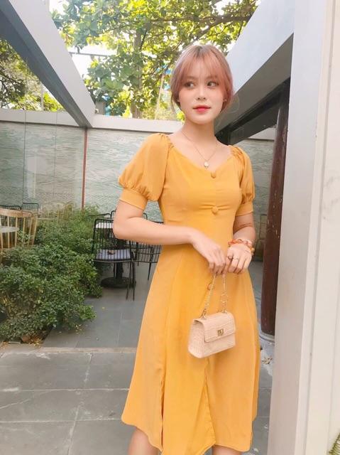 Đầm nút bọc xẻ tà 3 màu (kèm hình thật)
