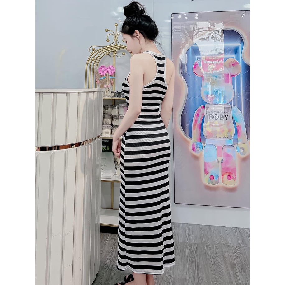 Đầm body sọc ba lỗ dài thun co giãn
