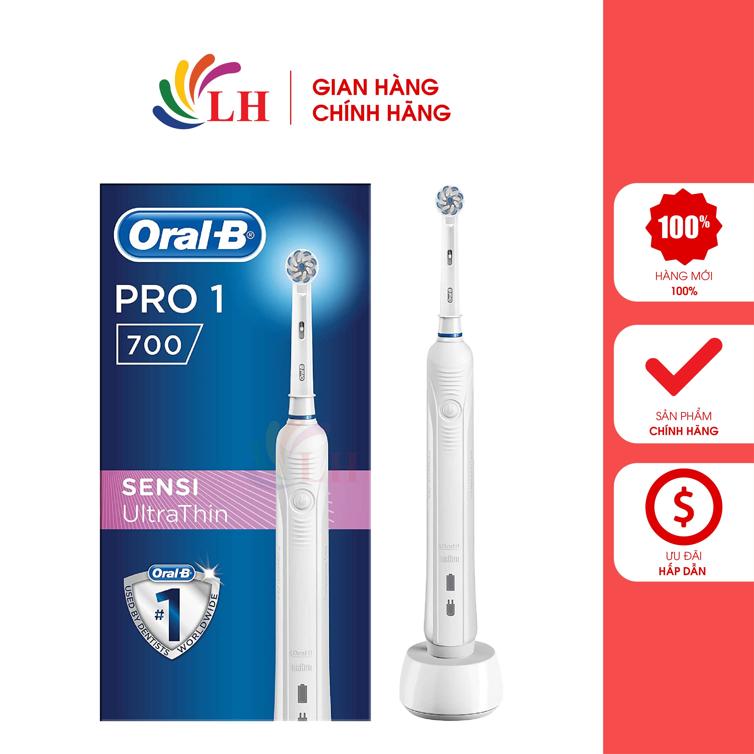 Bàn chải điện Oral-B Pro 1 700 - Lông bàn chải làm sạch sâu, chăm sóc và bảo vệ nướu, hẹn giờ, tùy thích lựa chọn đầu bàn chải