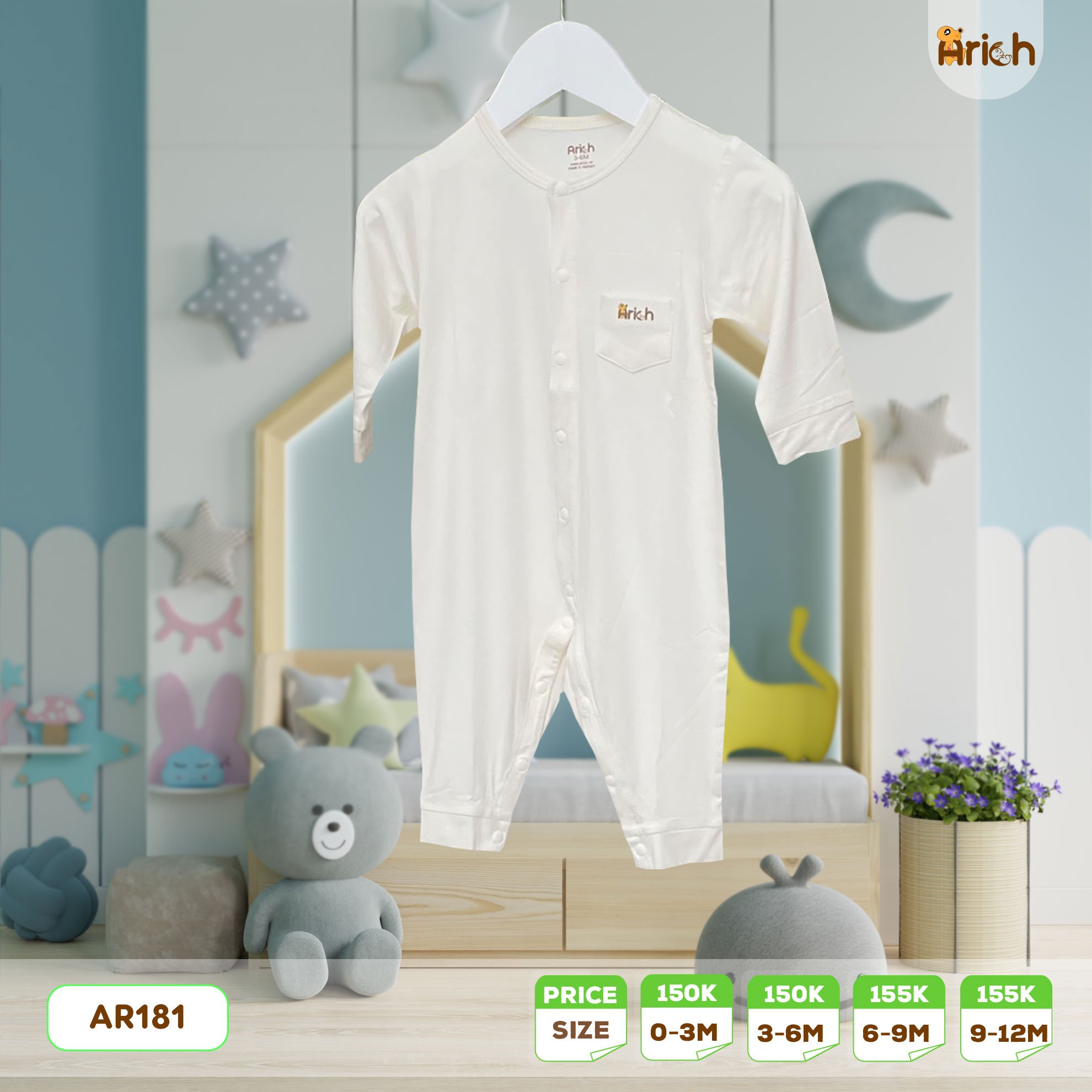 Body dài SỢI TRE ARICH 0-18M