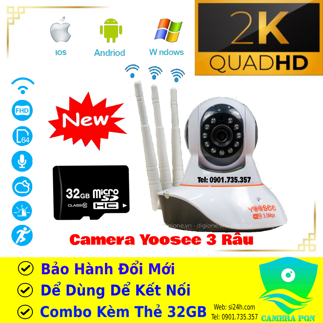 Camera Yoosee 3 Râu 3.0 MpX Siêu Nét Combo Kèm Thẻ Nhớ