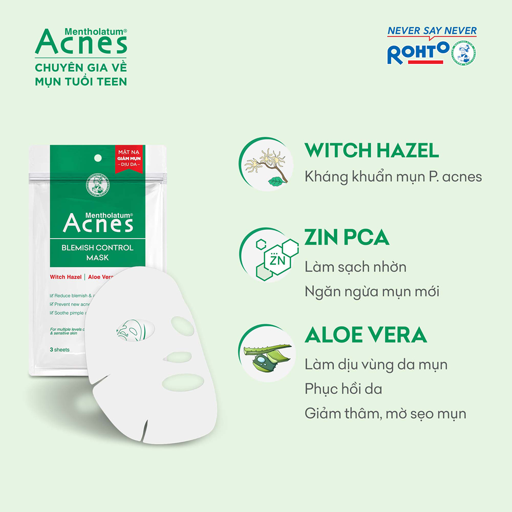 Mặt Nạ Giảm Mụn Dịu Da Acnes Blemish Control Mask 65g (3 Miếng)