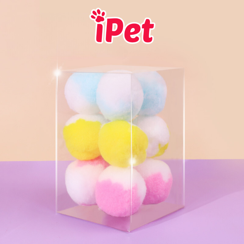 Lẻ 1 quả bóng đồ chơi bằng bông nhiều màu cho mèo vờn vắt cào móng - ipet shop