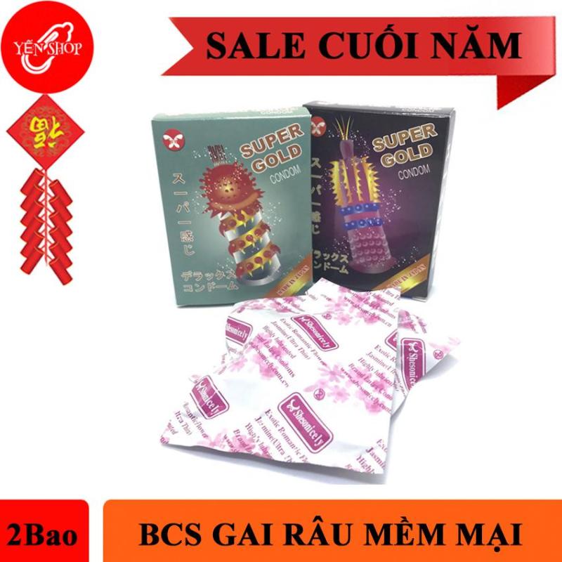 Hộp 2 chiếc bao cao su S.uper Gold gai râu lua tua , kéo dài thời gian, gai gân, siêu mỏng