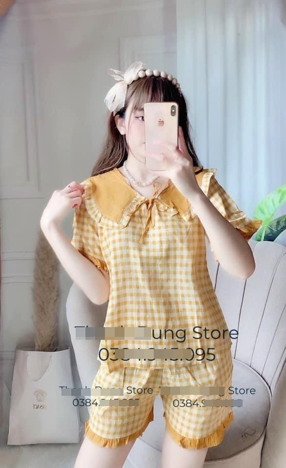Đồ ngủ đùi caro vải kate lụafreesize dưới 54kg