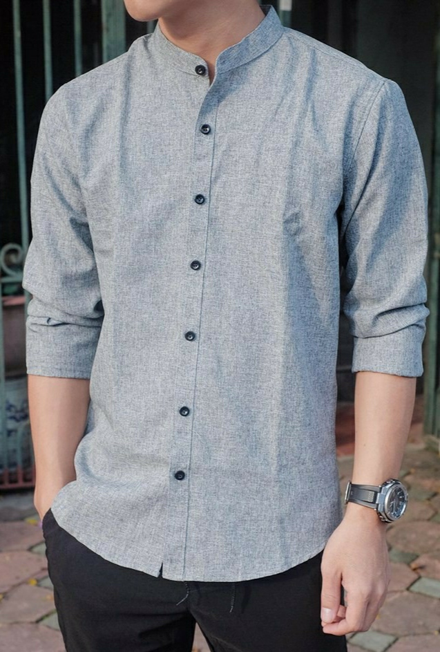 Sơ mi nam chất đũi kẻ ô sơ mi nam cao cấp chống nhăn màu xám tiêu