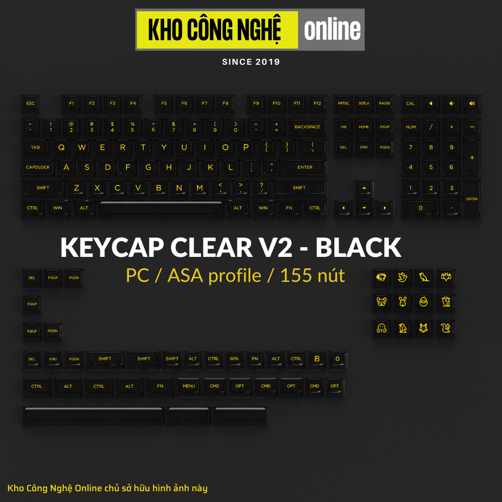 Bộ keycap cho bàn phím cơ AKKO Clear Black v2 (PC / ASA profile / 155 nút) - Hàng Chính Hãng
