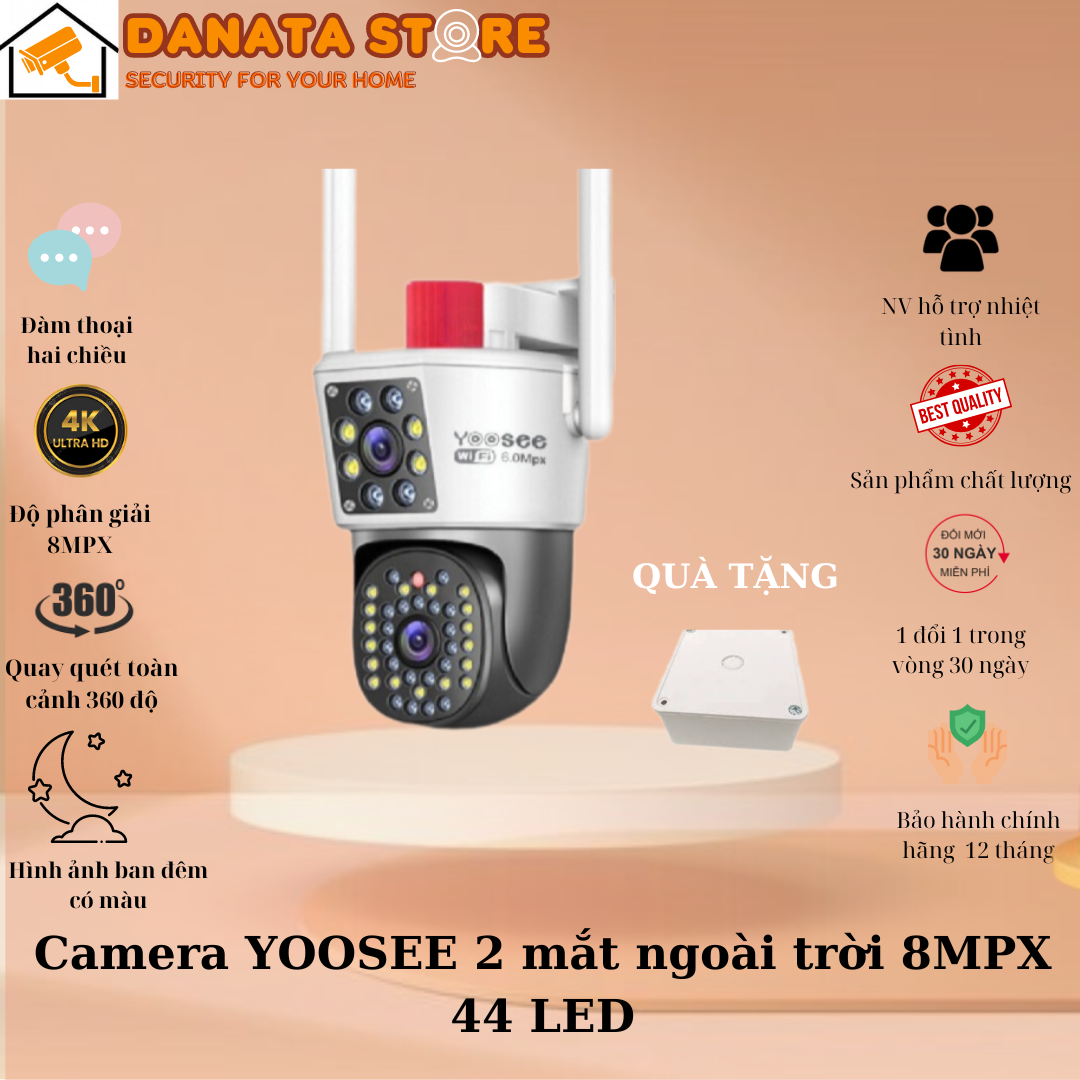 Camera ngoài trời có đèn báo ptz yoosee 6.0mpx 1 mắt cố định và 1 mắt quay 360 độ - góc rộng