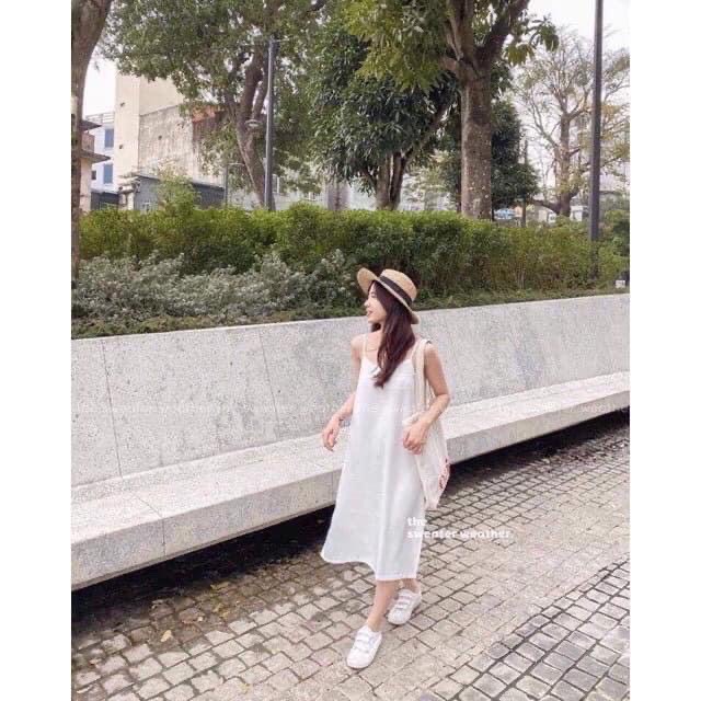 Váy 2 dây, đầm hai dây - chất đũi lụa trơn basic nữ 🌸🌸🌸 Ảnh và video thật
