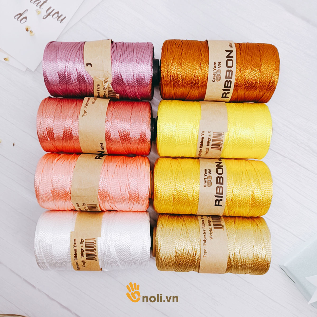 Sợi dệt ribbon trơn Craft yarn VN bóng đẹp, móc không đau tay, bền chắc móc túi xách, mũ nón, giày dép 140g xuất xứ Việt Nam