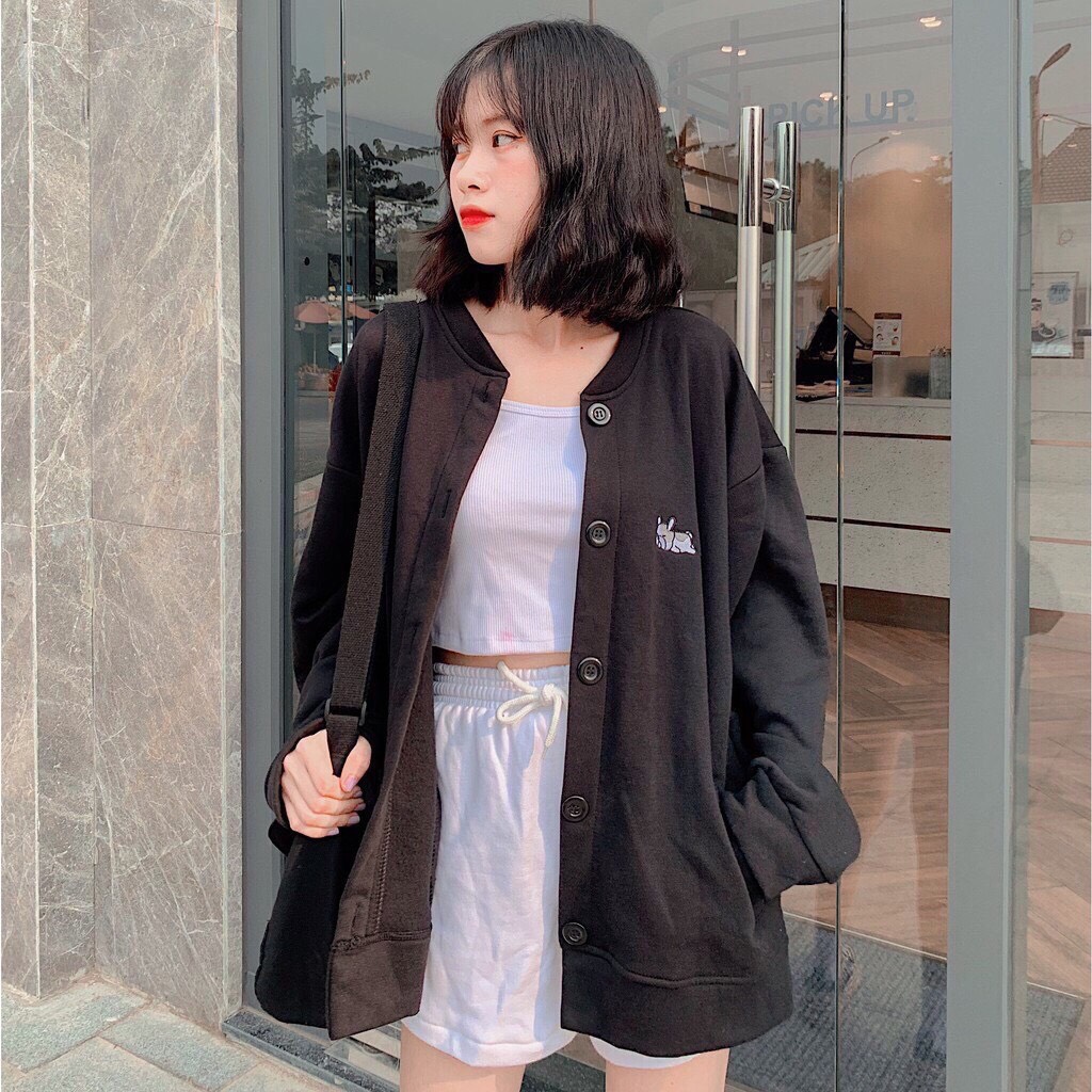 Áo hoodie, áo khoác thun nỉ nữ cực đẹp CADIGAN THÊU THÚ from rộng dài mềm mịn thoáng mát