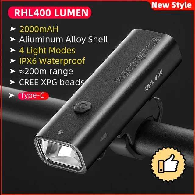 Rockbros 1000lm Type-C bike light waterproof Rechargeable bike cycling flashlight installed aluminum alloy MTB road bike front lamp