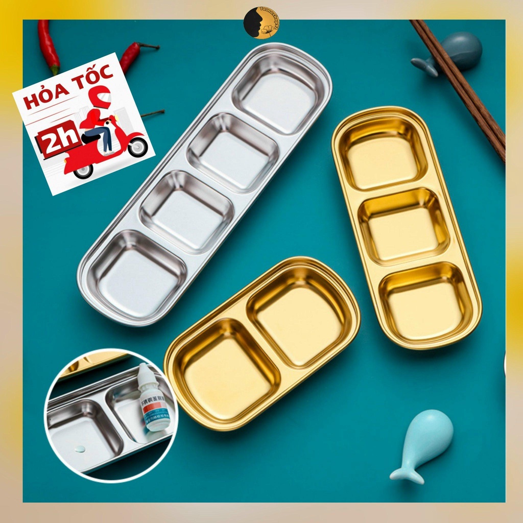 Khay gia vị 3 ngăn - đĩa nước chấm đựng gia vị 3 ngăn chén inox