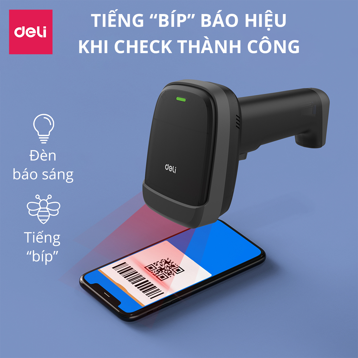 Máy Quét Mã Vạch DELI, Máy Quét Đa Tia, Kết Nối Có Dây Và Không Dây, Quét Các Loại Mã Vạch 1D 2D Barcode QR CODE, Bắn Mã Vạch Liên Tục Dùng Trong Siêu Thị, Cửa Hàng, Tạp Hóa, Hiệu Thuốc