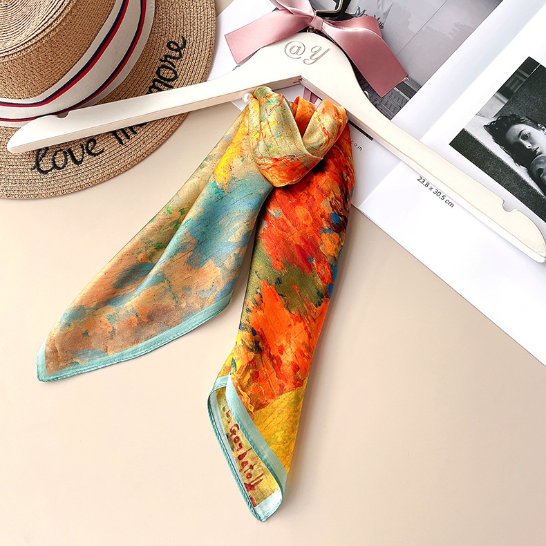 Khăn lụa vuông cam loang 70x70cm THYTHY STORE