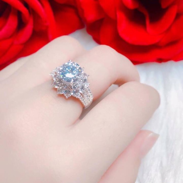 NHẪN HOA ĐÁ BẠC TA NGUYÊN CHẤT _ NHẪN NỮ THJ