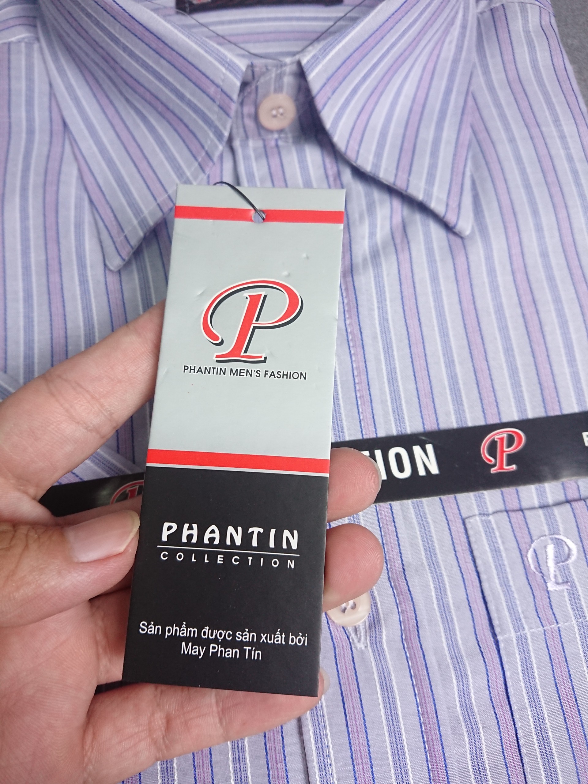 Áo sơ mi nam PHANTIN tay dài và ngắn [Sọc xanh tím]