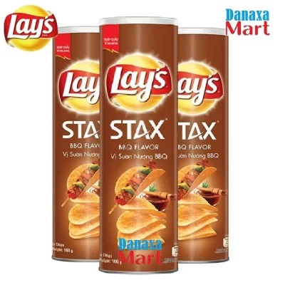 [HCM]Bộ 3 hộp Bánh Snack Khoai Tây Lays Stax Malaysia 160g Vị Sườn nướng BBQ